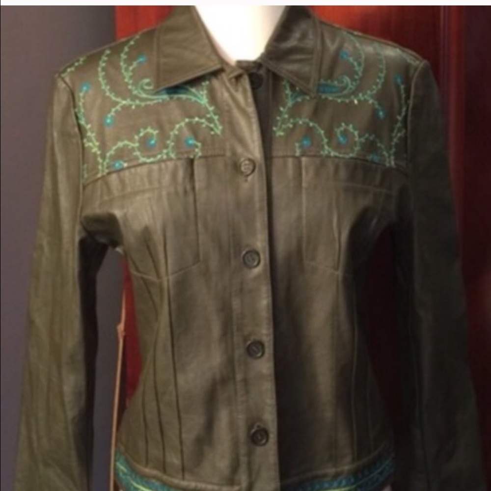 VOTRE NAM COLLECTION FAUX LEATHER OLIVE GREEN JACKET